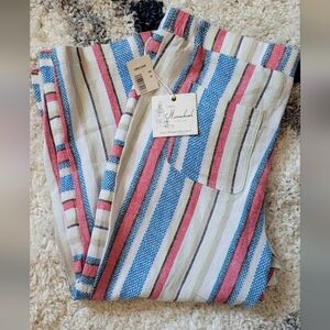 🔥2For$20 Cafe Marrakesh Womens Linen Blend Stripe CAPRI Size LARGE NEW